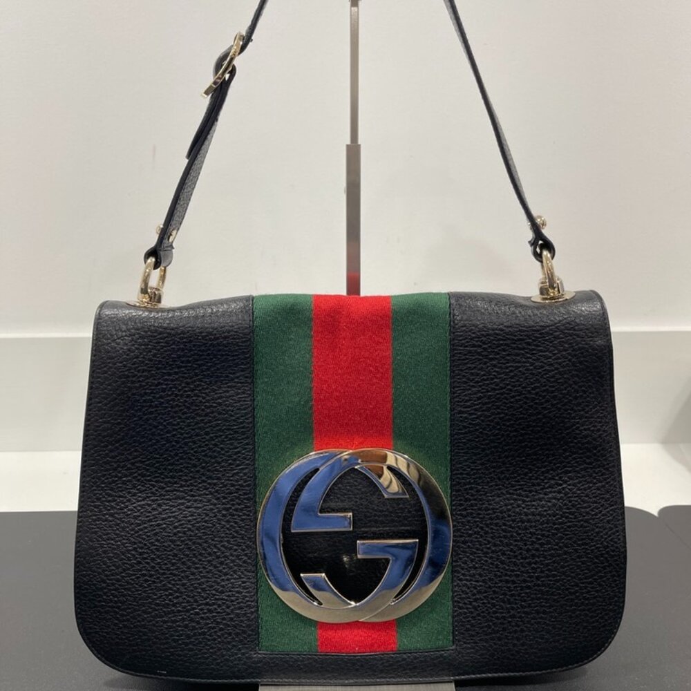 Gucci Pebbled Calfskin Web Blondie Hobo Black (JB1360)